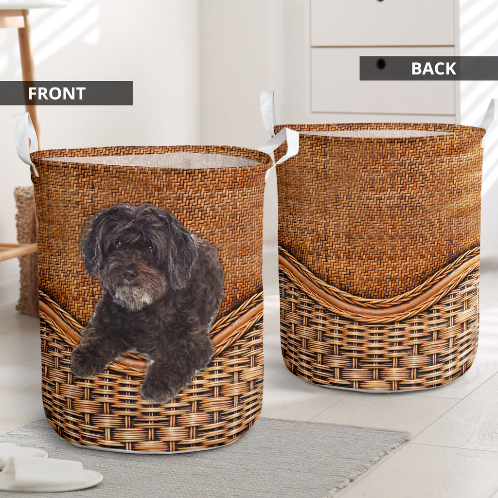 Schnoodle Dog Rattan Texture Laundry Basket For Room Home Organizer