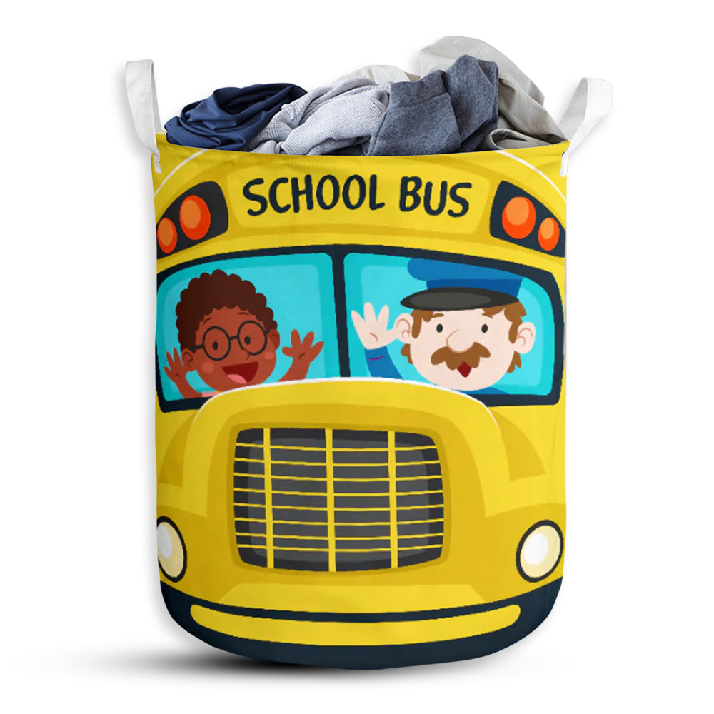 School Bus Happy Day Laundry Basket For Bathroom Bedroom Storage