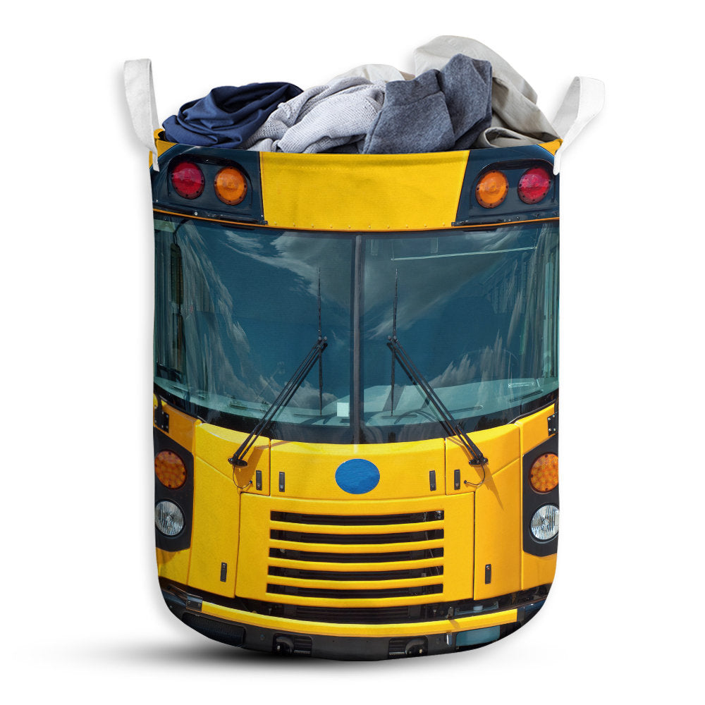 Small Size School Bus Driver Stop When Red Lights Flash Laundry Basket For Bathroom Bedroom Storage