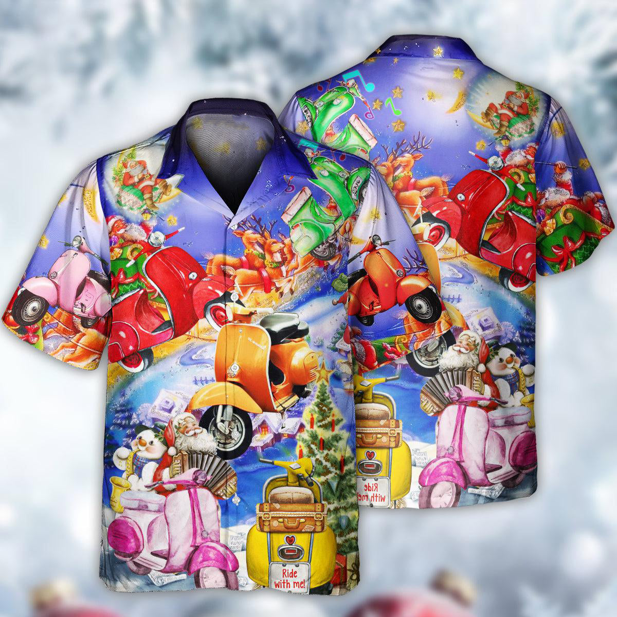 Purple Scooter Beach Christmas Chill Theme Hawaiian Shirt Artwork View For Weekend Travel And Beach Style