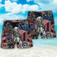 Scooter Skeleton USA Flag Celebration Beach Shorts Pattern View For Resort Days And Outdoor Activities
