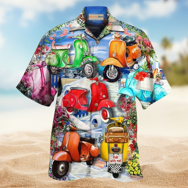 Scooters Chill With Your Scooters By Greece Beach Hawaiian Shirt For Resort Trips And Relaxed Summer Style