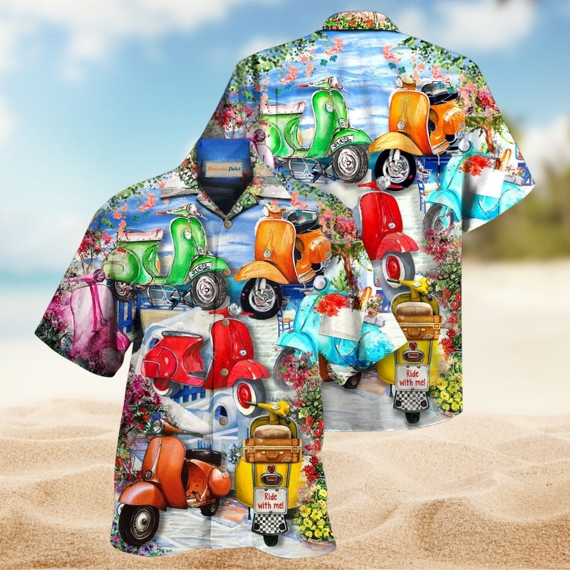 Scooters Chill With Your Scooters By Greece Beach Hawaiian Shirt For Resort Trips And Relaxed Summer Style