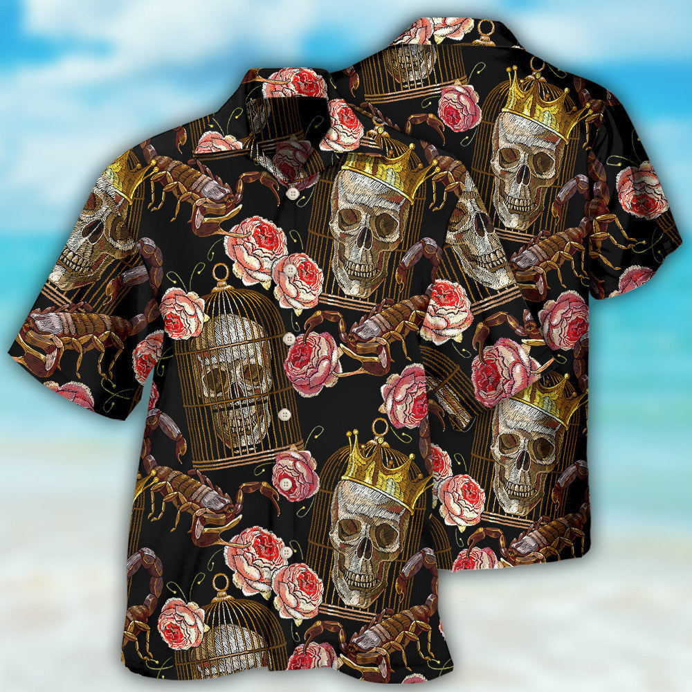 Dark Creative Scorpion Skull Hawaiian Shirt For Beach Days, Summer Outings, And Thoughtful Gift Giving