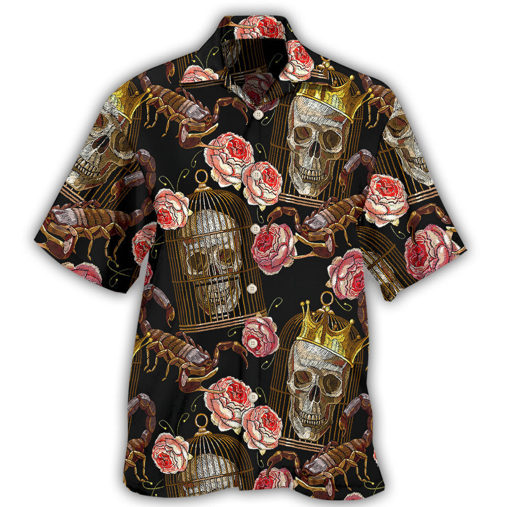 Dark Creative Scorpion Skull Hawaiian Shirt For Beach Days, Summer Outings, And Thoughtful Gift Giving