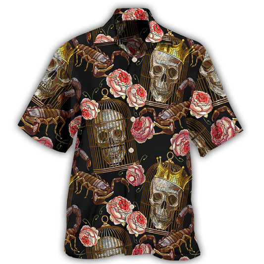 Dark Creative Scorpion Skull Hawaiian Shirt For Beach Days, Summer Outings, And Thoughtful Gift Giving