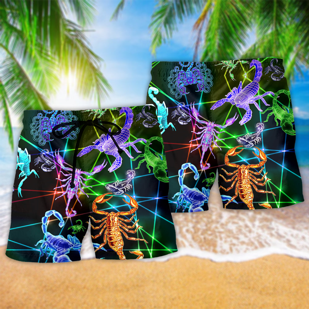 Neon Scorpion Beach Shorts Pattern Detail For Seaside Leisure And Easy Warm Weather Wear