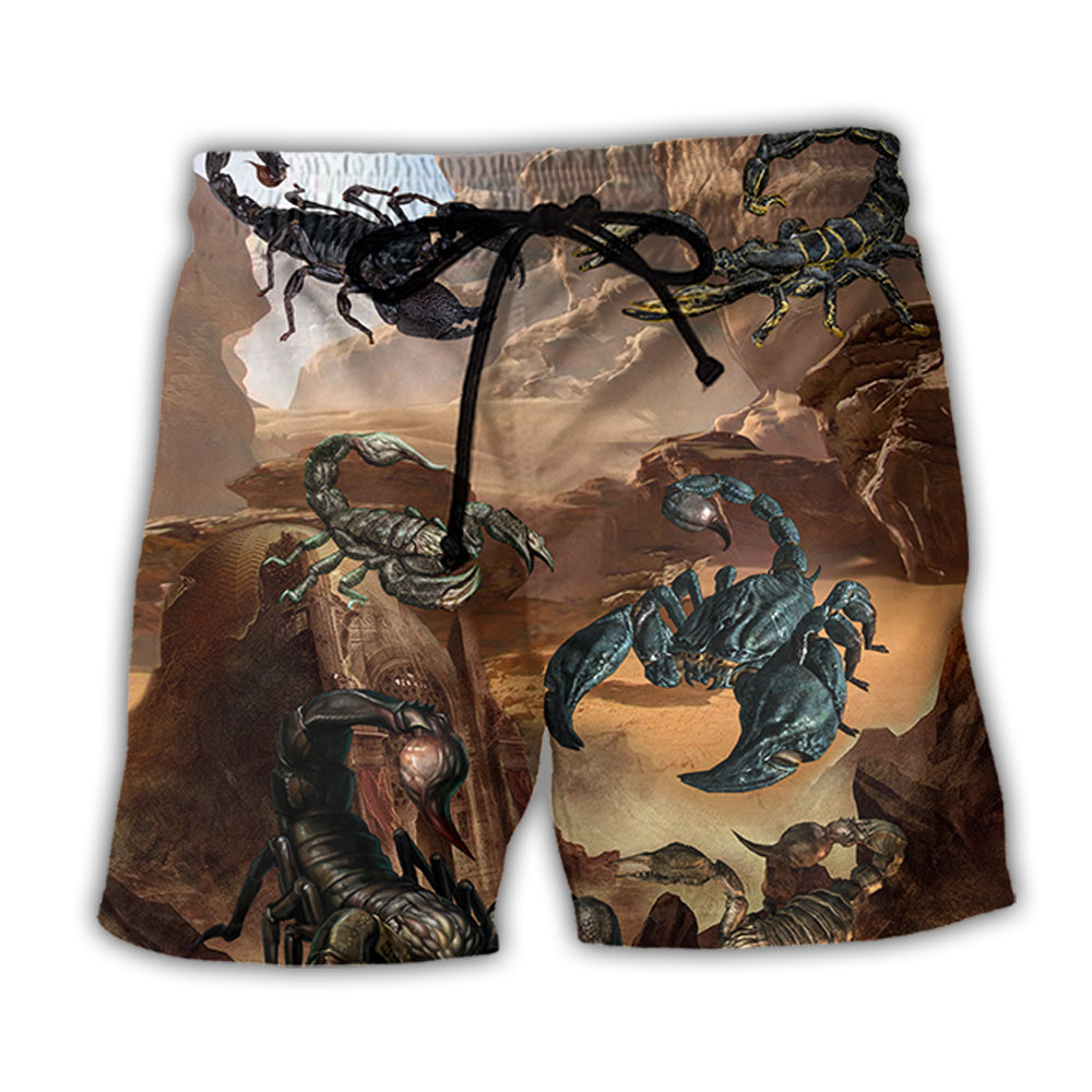 Scorpion Mountain Silhouette Beach Shorts Design Detail For Camping Trips And Summer Style
