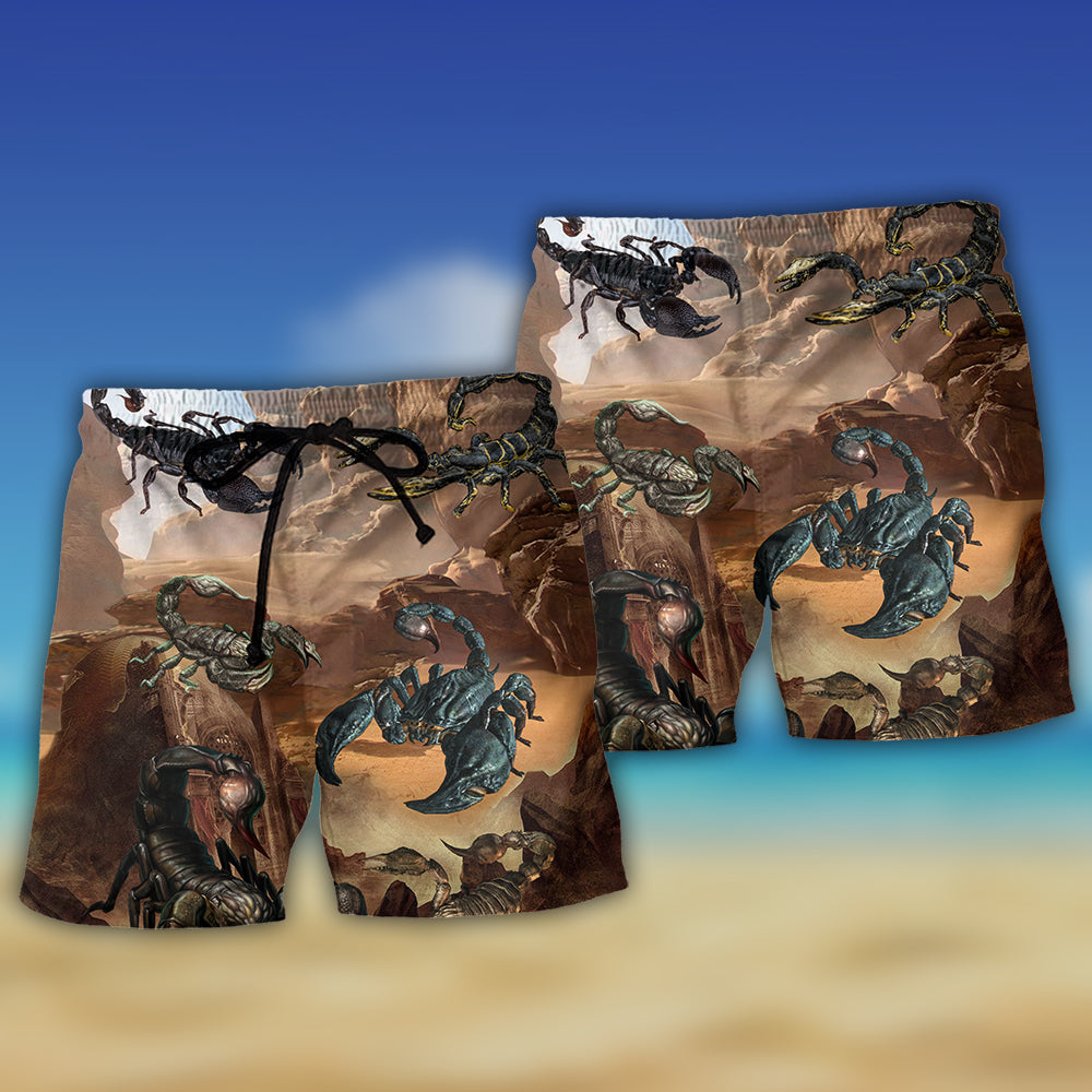 Mountain Scorpion Beach Shorts Pattern Detail For Coastal Travel And Relaxed Casual Wear