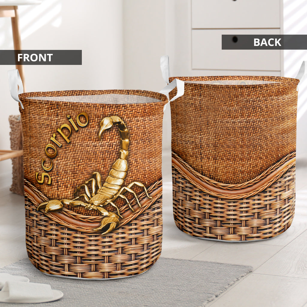 Scorpio Zodiac Rattan Texture Laundry Basket For Room Home Organizer