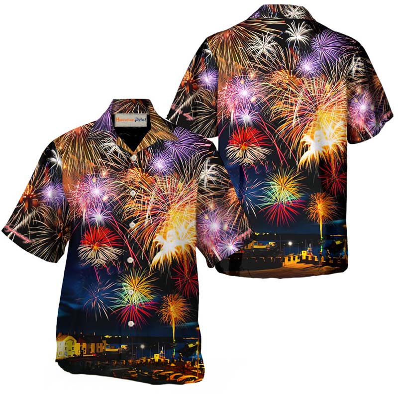 Scotland Firework Hogmanay Celebration Hawaiian Shirt Artwork View For Coastal Escapes And Resort Style