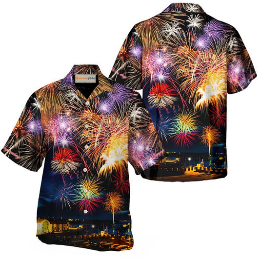 Scotland Firework Hogmanay Celebration Hawaiian Shirt Artwork View For Coastal Escapes And Resort Style