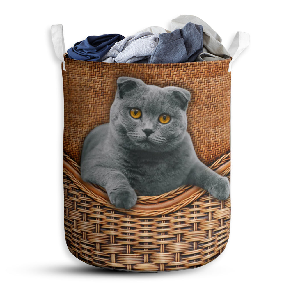 Scottish Fold Cat Rattan Texture Laundry Basket For Bathroom Bedroom Storage