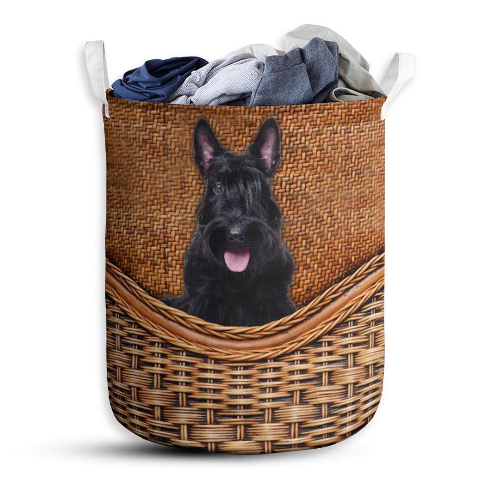 Scottish Terrier Dog Rattan Texture Laundry Basket For Bathroom Bedroom Storage
