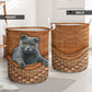 Scottish Fold Cat Rattan Texture Laundry Basket For Room Home Organizer