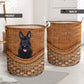 Scottish Terrier Dog Rattan Texture Laundry Basket For Room Home Organizer