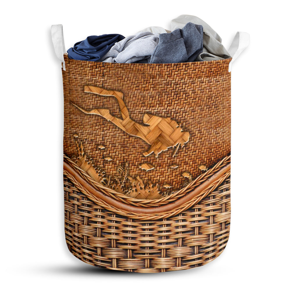 Scuba Diving Rattan Texture Laundry Basket For Bathroom Bedroom Storage