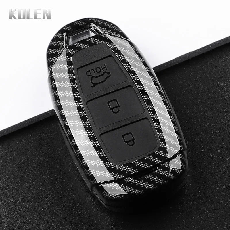 Car Key Cover Compatible with Hyundai i30 ix25 Elantra Kona Solaris Azera Grandeur IG TM Accent Santa Fe – Carbon Fiber Style
