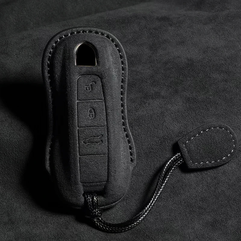 Suede Car Key Cover Compatible with Porsche Panamera, Spyder, Carrera, Macan, Cayman, Cayenne, 911, 970, 981, 991