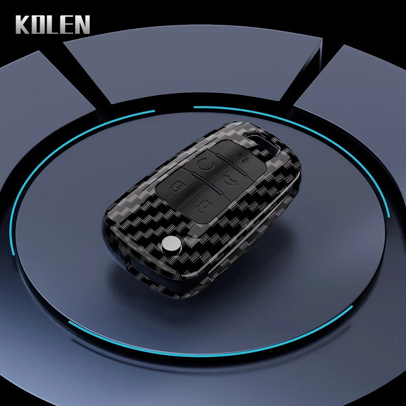 Car Key Cover Compatible with Chevrolet Cruze Aveo Trax Sail Malibu Captiva; Opel/Vauxhall Astra J Corsa Insignia Mokka – Carbon Fiber Style