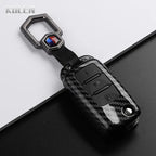 Car Key Cover Compatible with Volkswagen (VW) Polo Golf Passat Tiguan Beetle Caddy T5 Up Eos; Skoda Octavia; SEAT Leon Altea – Carbon Fiber Style