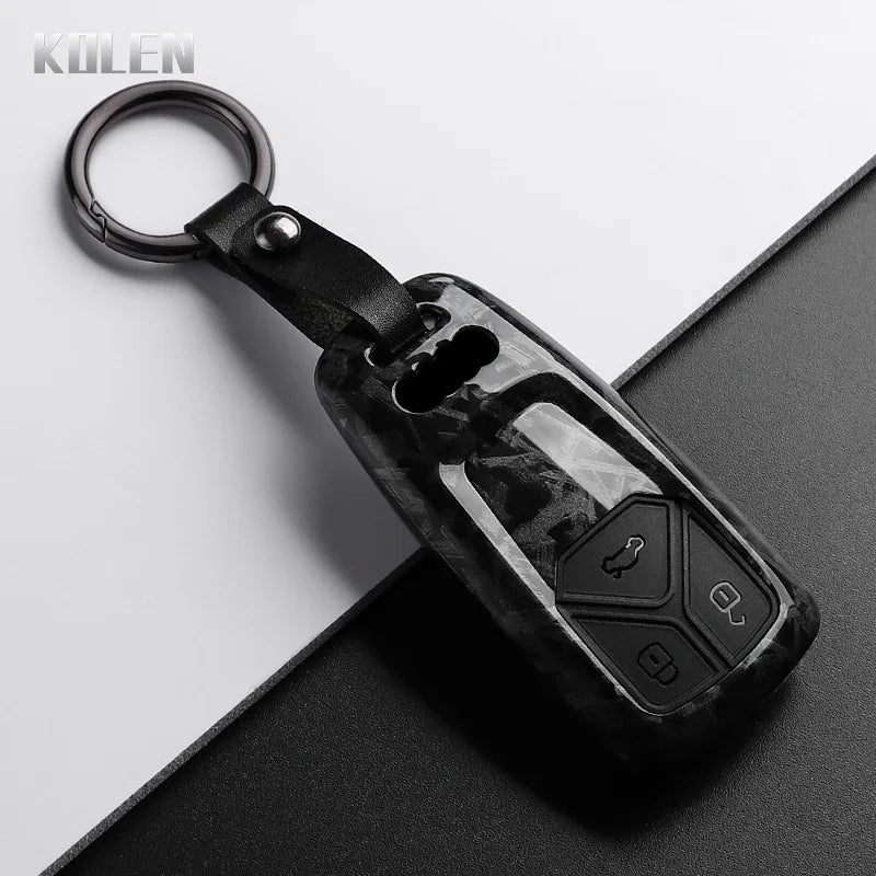 Car Key Cover Compatible with Audi A4 B9 A5 A6 8S 8W Q5 Q7 4M S4 S5 S7 TT TTS TFSI RS – Carbon Fiber Style