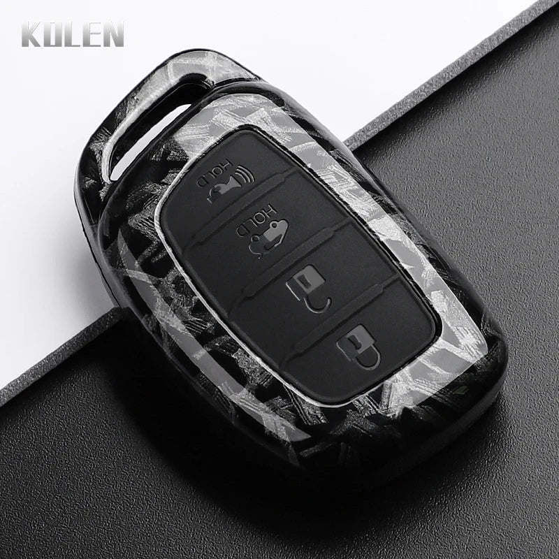 Car Key Cover Compatible with Hyundai Tucson Santa Fe Rena Sonata Elantra Creta ix35 ix45 i10 i30 i40 – Carbon Fiber Style