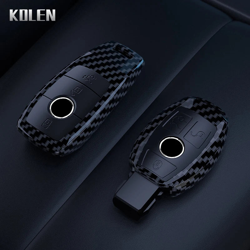 Car Key Cover Compatible with Mercedes-Benz A B C E S Class W204 W205 W212 W213 W176 GLC CLA AMG W177 X167 W463 – Carbon Fiber Style