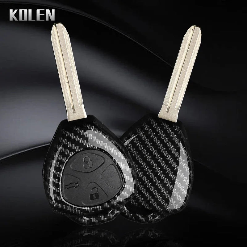 Car Key Cover Compatible with Toyota Corolla Vios Camry Yaris RAV4 Hilux Cruiser Fortuner – 2/3/4 Buttons – Carbon Fiber Style