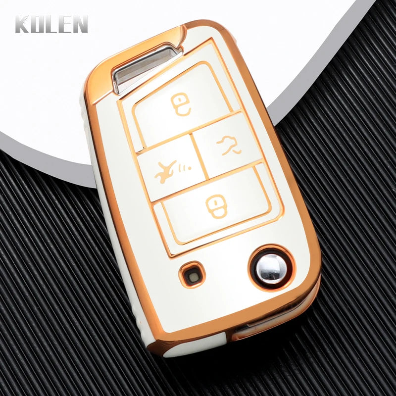 Car Key Cover Compatible with Volkswagen (VW) Golf 7 MK7 Tiguan MK2; SEAT Ateca Leon FR 2 Ibiza; Skoda Octavia – Carbon Fiber Style