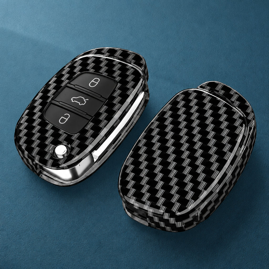 Car Key Cover Compatible with Hyundai Solaris Creta ix25 Kona Tucson Santa Fe Sonata Elantra ix35 i20 HB20 ix45 – Carbon Fiber Style