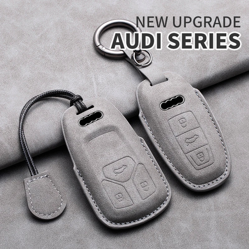 Leather Car Key Fob Cover Compatible with Audi A1, A3, 8P, A4, B8, B9, A5, A6, C7, A7, A8, Q3, Q5, Q7, Q8, C8, D5, 4M, RS3, S4, S5, S7, TT, e-tron