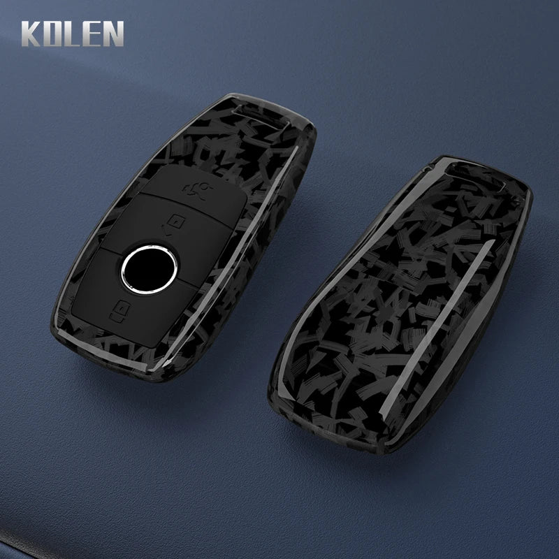 Car Key Cover Compatible with Mercedes-Benz A B C E S Class W204 W205 W212 W213 W176 GLC CLA AMG W177 X167 W463 – Carbon Fiber Style