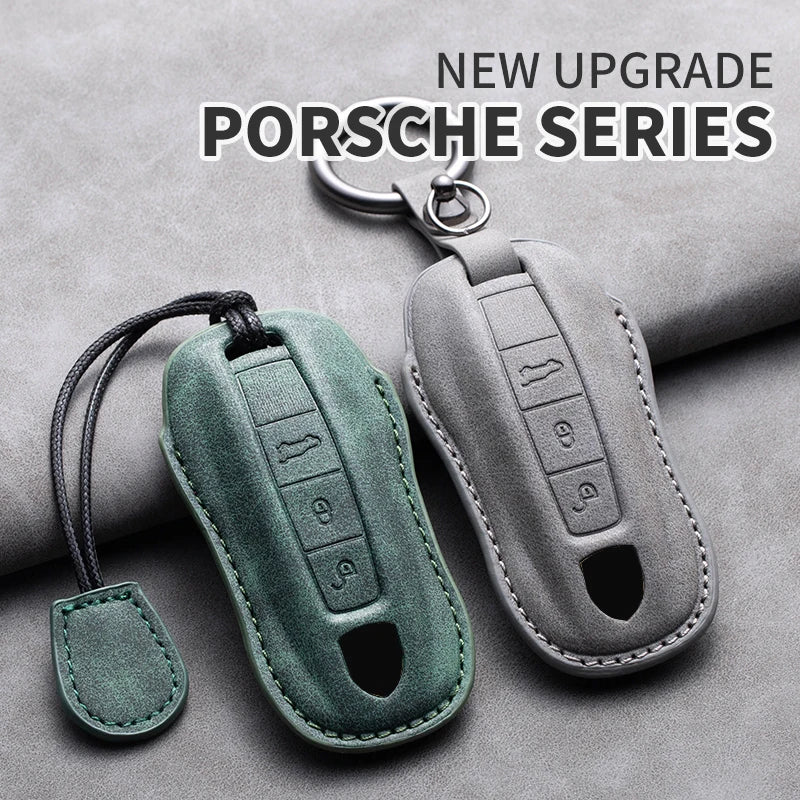 Leather Car Key Fob Cover Compatible with Porsche Panamera, Cayenne, 971, 911, 9YA, Macan, Boxster