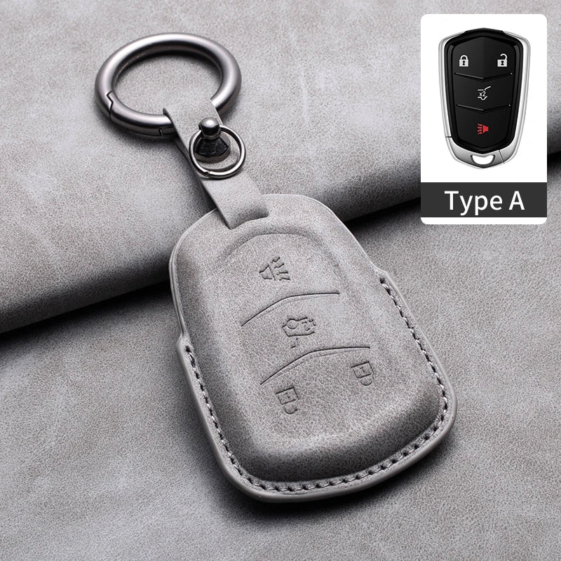 Leather Car Key Fob Cover Compatible with Cadillac CT4, CT5, ATS, CT6, CTS, DTS, XT5, Escalade ESV, SRX, STS, XTS, XT4, 28T, ELR