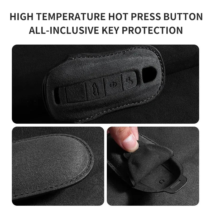 Suede Remote Key Fob Case Compatible with Porsche 958, Macan, 911, Panamera, 996, 991, Boxster, 987, 997, 2019, 2020