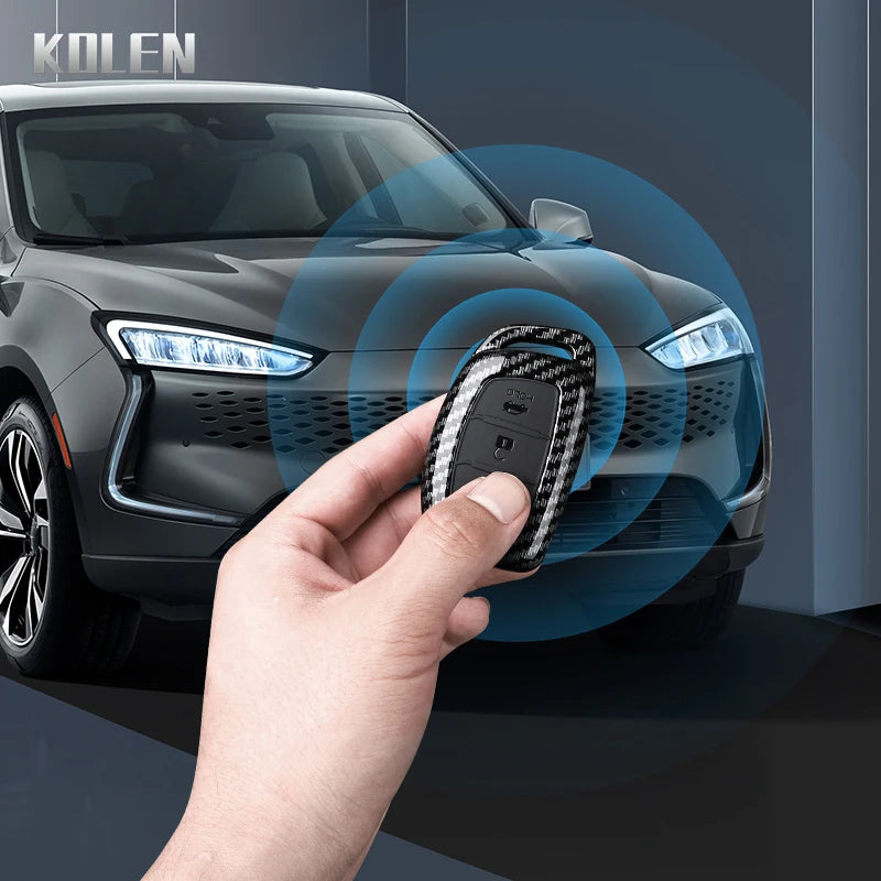 Car Key Cover Compatible with Hyundai Tucson Santa Fe Rena Sonata Elantra Creta ix35 ix45 i10 i30 i40 – Carbon Fiber Style