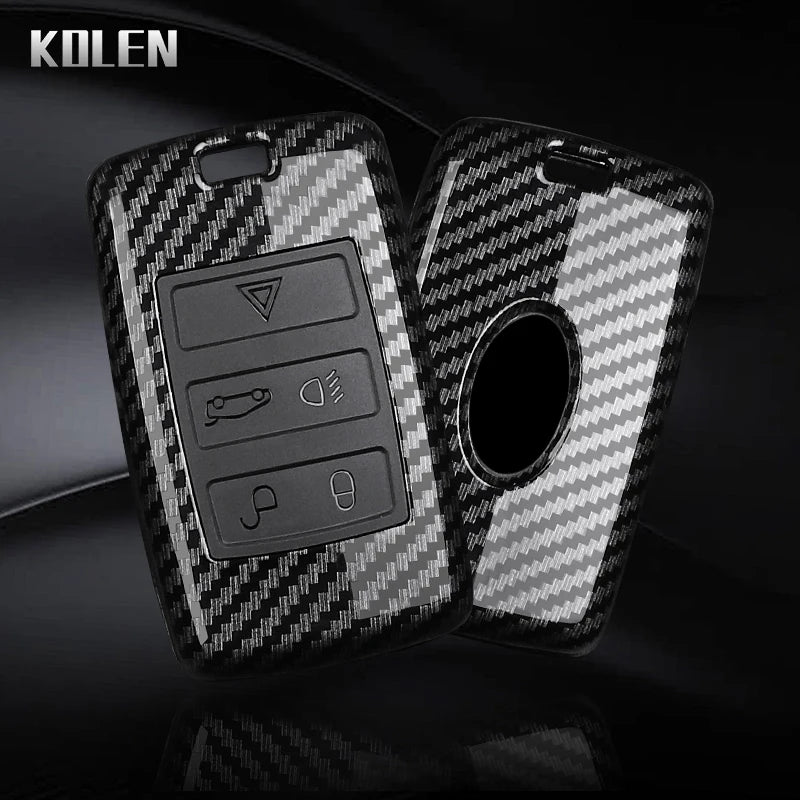 Car Key Cover Compatible with Land Rover Range Rover Sport Evoque Velar Discovery Defender; Jaguar XE E-PACE XF – Carbon Fiber Style