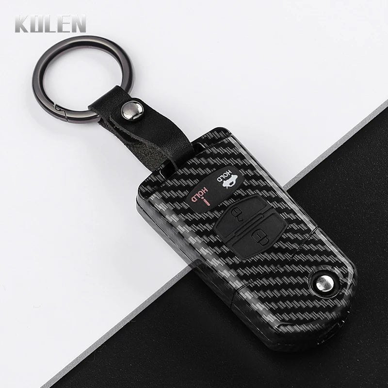 Flip Key Cover Compatible with Mazda 2 3 5 6 8 CX7 CX-7 CX5 CX-5 CX9 CX-9 MX5 MX-5 M6 RX8 RX-8 – 2/3/4 Buttons – Carbon Fiber Style