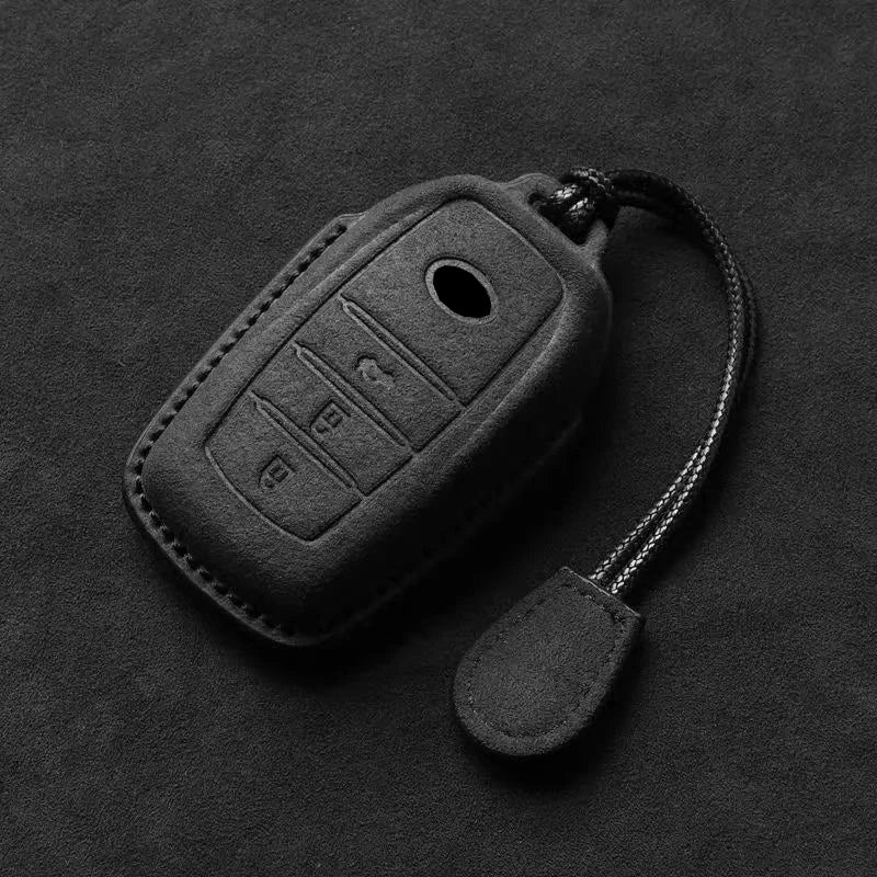 Suede Car Key Cover Compatible with Toyota Camry, Corolla, CHR, C-HR, RAV4, Land, Crown, Hilux, Prius