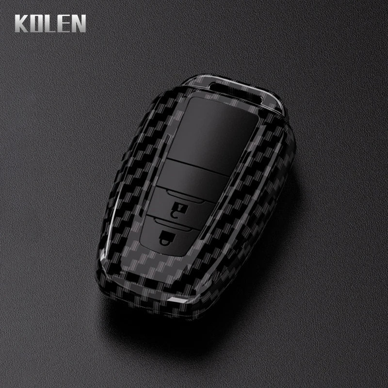 Car Key Cover Compatible with Toyota Prius Camry Corolla CHR C-HR RAV4 Land Cruiser Prado – Carbon Fiber Style