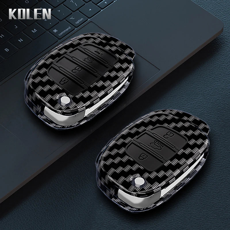 Car Key Cover Compatible with Hyundai Solaris Creta ix25 Kona Tucson Santa Fe Sonata Elantra ix35 i20 HB20 ix45 – Carbon Fiber Style