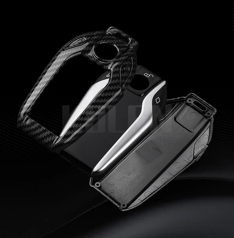 LED Display Key Cover Compatible with BMW G30 G12 G11 G32 G31 5 7 Series i8 I12 I15 G01 X3 X4 G02 G05 X5 G07 X7 – Carbon Fiber Style