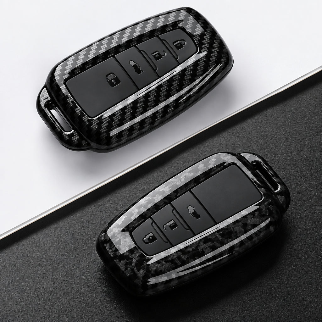 Car Key Cover Compatible with Toyota Prius Camry Corolla CHR C-HR RAV4 Land Cruiser Prado – Carbon Fiber Style