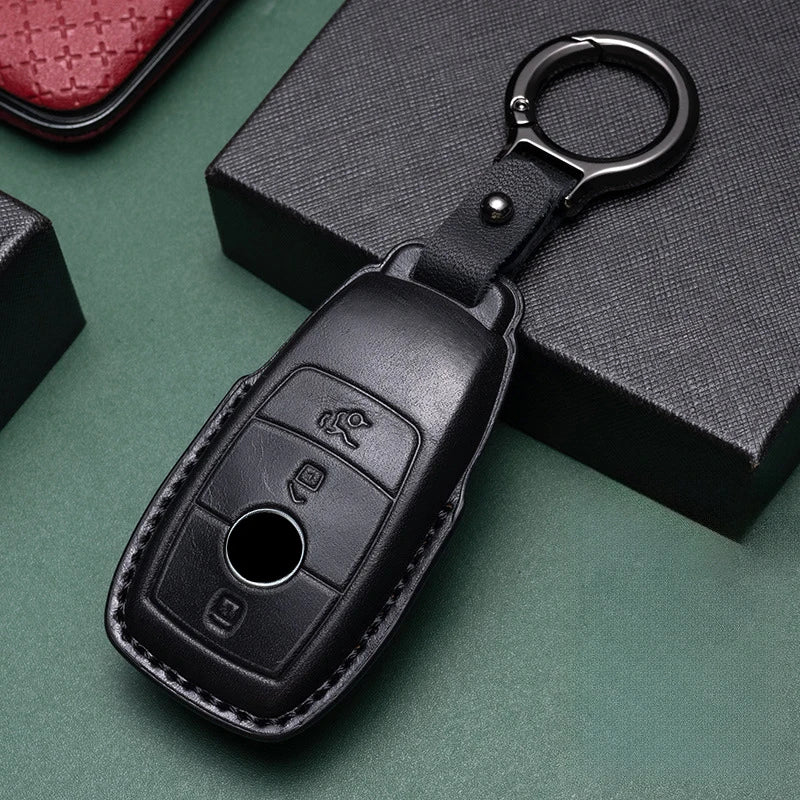 Genuine Leather Key Fob Cover for Mercedes-Benz A-Class, B-Class, C-Class, E-Class, GLS, GLA, GLK, GLC, CLS, CLA, W204, W205, W212, W463, W176