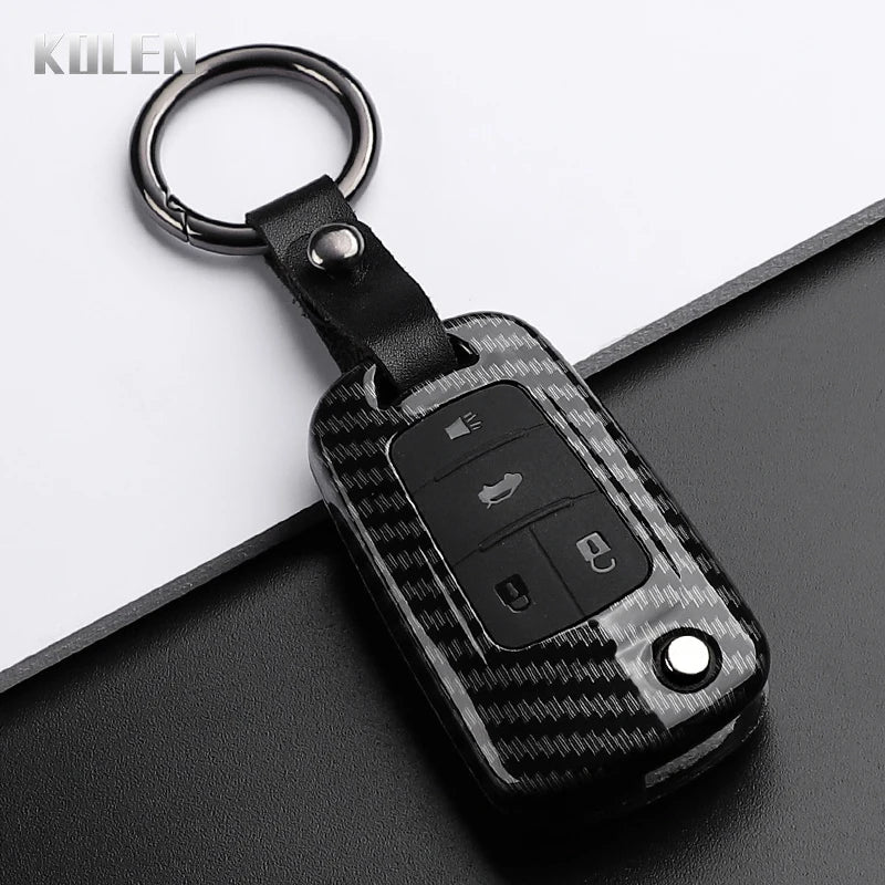 Car Key Cover Compatible with Chevrolet Cruze Aveo Trax Sail Malibu Captiva; Opel/Vauxhall Astra J Corsa Insignia Mokka – Carbon Fiber Style