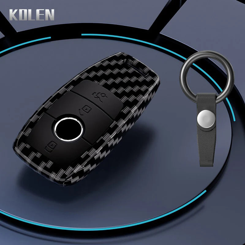 Car Key Cover Compatible with Mercedes-Benz A B C E S Class W204 W205 W212 W213 W176 GLC CLA AMG W177 X167 W463 – Carbon Fiber Style
