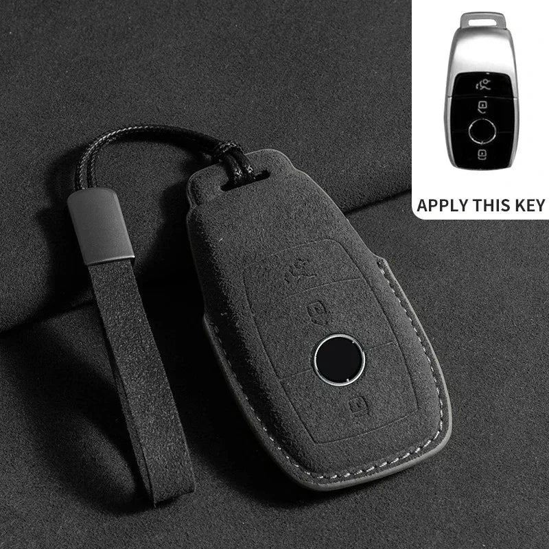 Suede Remote Key Fob Case Compatible with Mercedes-Benz E-Class, W213, W205, E200, E260, E300, E320, AMG, CLA, 2018, 2019, 2020