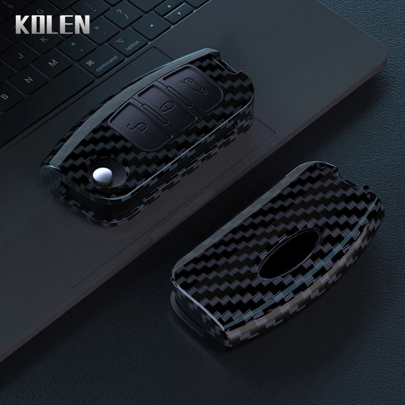 Car Key Cover Compatible with Ford Fiesta Focus 2 Ecosport Kuga Escape Falcon B-Max C-Max Eco Sport Galaxy – Carbon Fiber Style