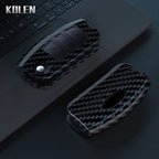 Car Key Cover Compatible with Ford Fiesta Focus 2 Ecosport Kuga Escape Falcon B-Max C-Max Eco Sport Galaxy – Carbon Fiber Style